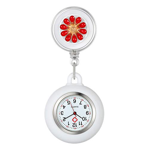 Avaner Krankenschwesteruhr Damen Taschenuhr FOB Uhr Blumen Design Pflegeruhr Kitteluhr Quarzwerk Pulsuhr Ansteckuhr mit Clip für Arzt Doktor Medical von Avaner