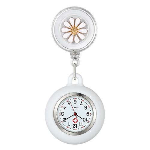 Avaner Krankenschwesteruhr Damen Taschenuhr FOB Uhr Blumen Design Pflegeruhr Kitteluhr Quarzwerk Pulsuhr Ansteckuhr mit Clip für Arzt Doktor Medical von Avaner