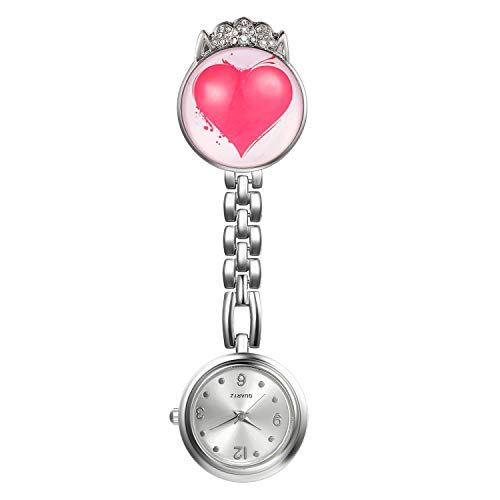 Avaner Krankenschwesteruhr Krone Design Herz Muster Pflegeruhr mit Pin/Clip FOB Analog Quarzwerk Ansteckuhr Schwesternuhren Taschenuhr für Arzt Doktor Krankenschwester von Avaner