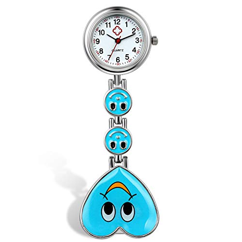 Avaner Krankenschwesteruhr Lächelndes Gesicht Design Pflegeruhr FOB Analog Taschenuhr Quarzwerk Pulsuhr Ansteckuhr Unisex Schwesternuhren mit Pin/Clip für Arzt Doktor Medical von Avaner