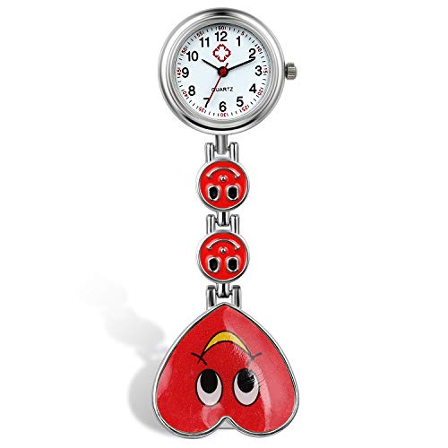 Avaner Krankenschwesteruhr Lächelndes Gesicht Design Pflegeruhr FOB Analog Taschenuhr Quarzwerk Pulsuhr Ansteckuhr Unisex Schwesternuhren mit Pin/Clip für Arzt Doktor Medical von Avaner