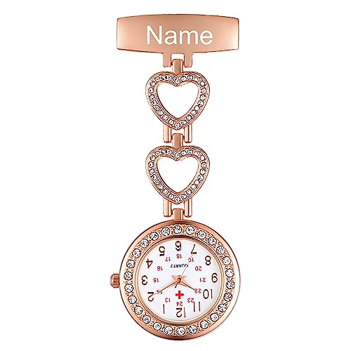 Avaner Krankenschwesteruhr Pflegeruhr Herz Blumen Design FOB Analog Quarzwerk Pulsuhr Ansteckuhr Unisex Silver Schwesternuhren mit Pin/Clip Set Ausziehbar Arzt Doktor Medical Taschenuhr von Avaner
