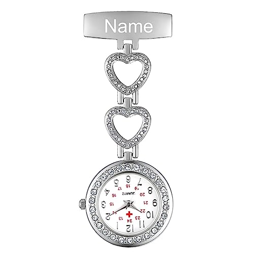 Avaner Krankenschwesteruhr Pflegeruhr Herz Blumen Design FOB Analog Quarzwerk Pulsuhr Ansteckuhr Unisex Silver Schwesternuhren mit Pin/Clip Set Ausziehbar Arzt Doktor Medical Taschenuhr von Avaner