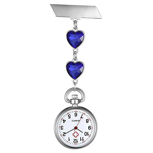 Avaner Krankenschwesteruhr Pflegeruhr Herz Design FOB Analog Quarzwerk Pulsuhr Ansteckuhr Unisex Silver Schwesternuhren mit Pin/Clip Set Ausziehbar Arzt Doktor Medical Taschenuhr von Avaner