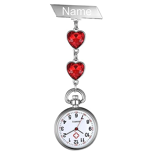 Avaner Krankenschwesteruhr Pflegeruhr Herz Design FOB Analog Quarzwerk Pulsuhr Ansteckuhr Unisex Silver Schwesternuhren mit Pin/Clip Set Ausziehbar Arzt Doktor Medical Taschenuhr von Avaner