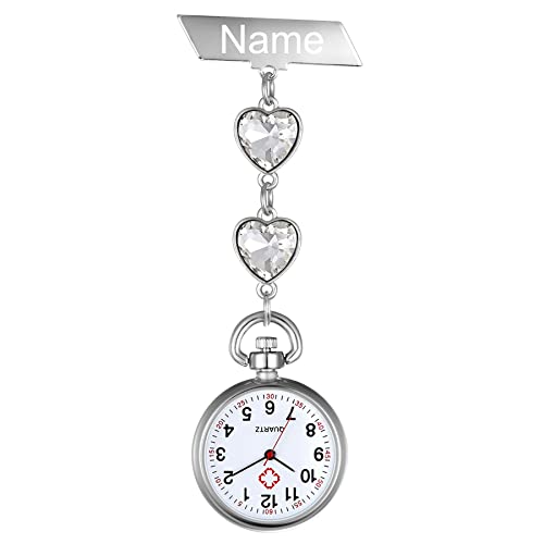 Avaner Krankenschwesteruhr Pflegeruhr Herz Design FOB Analog Quarzwerk Pulsuhr Ansteckuhr Unisex Silver Schwesternuhren mit Pin/Clip Set Ausziehbar Arzt Doktor Medical Taschenuhr von Avaner