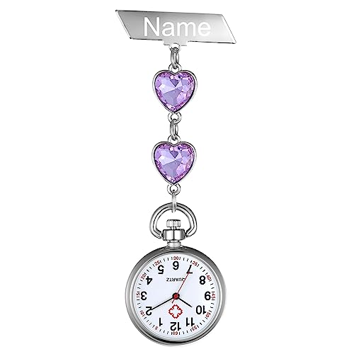 Avaner Krankenschwesteruhr Pflegeruhr Herz Design FOB Analog Quarzwerk Pulsuhr Ansteckuhr Unisex Silver Schwesternuhren mit Pin/Clip Set Ausziehbar Arzt Doktor Medical Taschenuhr von Avaner