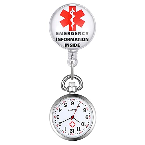 Avaner Krankenschwesteruhr Pflegeruhr mit medizinischem Zeichen FOB Analog Quarzwerk pulsuhr Ansteckuhr Unisex Silver Silikon Schwesternuhren mit Clip Set ausziehbar Arzt Doktor Medical Taschenuhr von Avaner