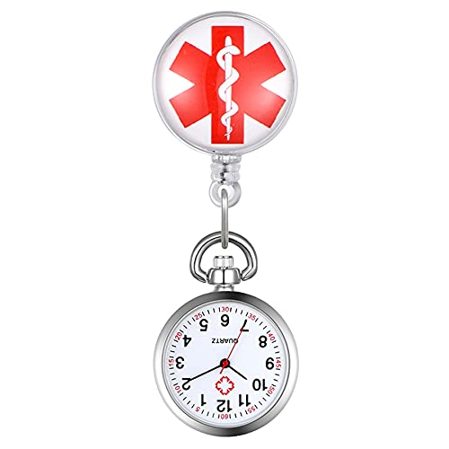 Avaner Krankenschwesteruhr Pflegeruhr mit medizinischem Zeichen FOB Analog Quarzwerk pulsuhr Ansteckuhr Unisex Silver Silikon Schwesternuhren mit Clip Set ausziehbar Arzt Doktor Medical Taschenuhr von Avaner