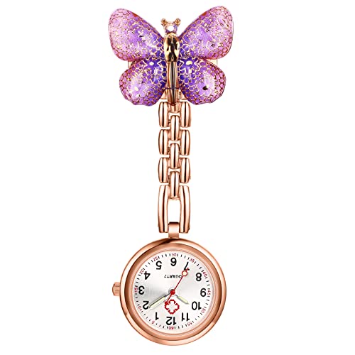 Avaner Krankenschwesteruhr Schwesteruhr Kitteluhr FOB Uhr Pflegeruhr Schmetterling Dekoration Pflegeruhr mit Pin Analog Quarzwerk FOB Ansteckuhr für Arzt Doktor Medical von Avaner