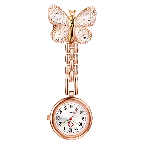 Avaner Krankenschwesteruhr Schwesteruhr Kitteluhr FOB Uhr Pflegeruhr Schmetterling Dekoration Pflegeruhr mit Pin Analog Quarzwerk FOB Ansteckuhr für Arzt Doktor Medical von Avaner
