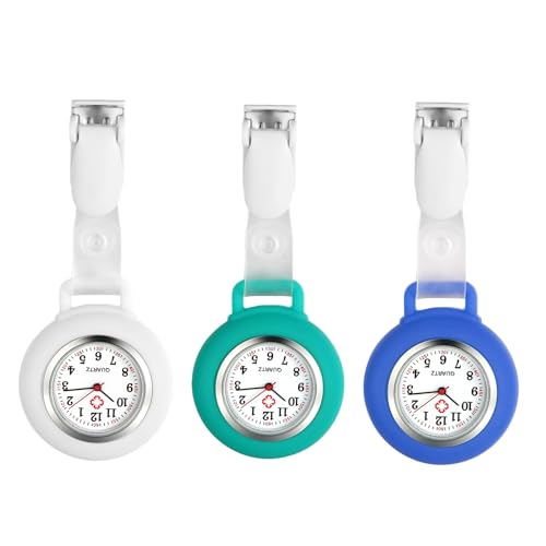 Avaner Krankenschwesteruhr Silikon Schwesternuhr Set: Analog Quarzwerk Uhr Pflegeruhr Ansteckuhr FOB mit Pin Clip Taschenuhr für Arzt Doktor Krankenschwester Damen Herren von Avaner