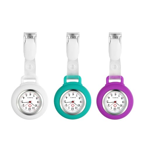 Avaner Krankenschwesteruhr Silikon Schwesternuhr Set: Analog Quarzwerk Uhr Pflegeruhr Ansteckuhr FOB mit Pin Clip Taschenuhr für Arzt Doktor Krankenschwester Damen Herren von Avaner