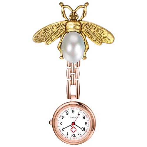 Avaner Krankenschwesteruhr mit Clip Cartoon Bienen: Taschenuhr mit Brosche Schwesteruhr Kitteluhr FOB Uhr Pflegeruhr Anlog Quarzuhr für Arzt Doktor Krankenschwester Medical von Avaner