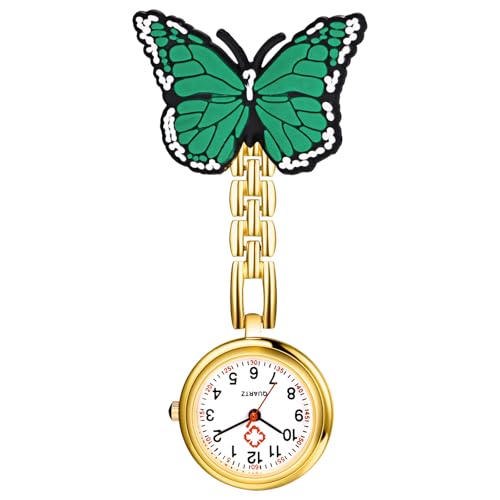 Avaner Krankenschwesteruhr mit Clip Cartoon Schmetterling: Schwesteruhr Taschenuhr mit Brosche Arbeitsuhr Kitteluhr FOB Uhr Pflegeruhr Anlog Quarzuhr für Arzt Doktor Krankenschwester Medical von Avaner
