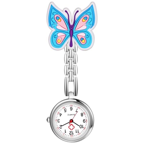 Avaner Krankenschwesteruhr mit Clip Cartoon Schmetterling: Taschenuhr mit Brosche Arbeitsuhr Schwesteruhr Kitteluhr FOB Uhr Pflegeruhr Anlog Quarzuhr für Arzt Doktor Krankenschwester Medical von Avaner