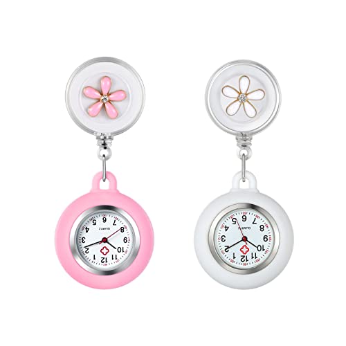 Avaner Krankenschwesteruhr mit Silikongehäuse Damen Taschenuhr FOB Uhr Blumen Herz Design Pflegeruhr Kitteluhr Quarzwerk Pulsuhr Ansteckuhr mit Clip für Arzt Doktor Medical von Avaner