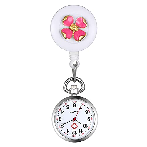 Avaner Krankenschwesteruhr rote Blume Pflegeruhr FOB Analog Quarzwerk pulsuhr Ansteckuhr Unisex Silver schwesternuhren mit Pin/Clip Set ausziehbar Arzt Doktor Medical Taschenuhr von Avaner