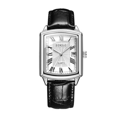 Avaner Leder Armbanduhr Herren Uhr: Quadratischem Gehäuse - Weißes Zifferblatt mit Römisches Ziffern - Analoge Quarzuhr für Männer von Avaner