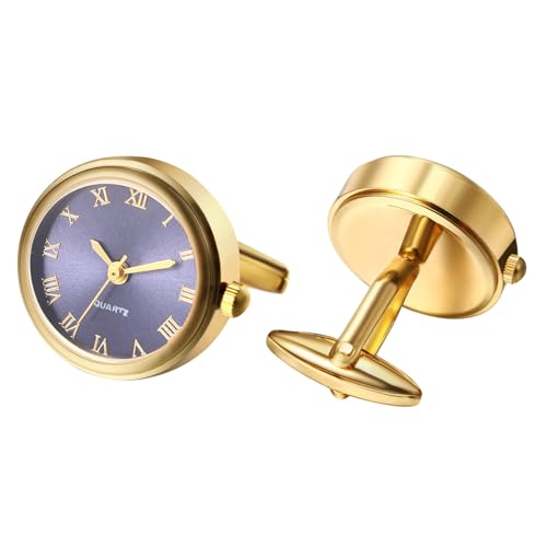 Avaner Manschettenknöpfe Uhr Gold Rund: Cufflinks Watch Herren Manschettenknopf Römische Ziffernskala Analoge Quarz Uhr für Hemd Hochzeit Geschäft von Avaner