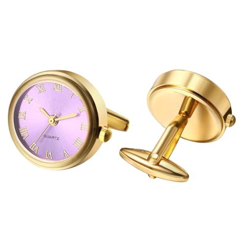 Avaner Manschettenknöpfe Uhr Gold Rund: Cufflinks Watch Herren Manschettenknopf Römische Ziffernskala Analoge Quarz Uhr für Hemd Hochzeit Geschäft von Avaner