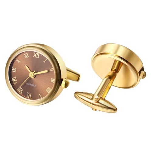 Avaner Manschettenknöpfe Uhr Gold Rund: Cufflinks Watch Herren Manschettenknopf Römische Ziffernskala Analoge Quarz Uhr für Hemd Hochzeit Geschäft von Avaner