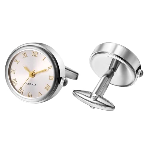 Avaner Manschettenknöpfe Uhr Silber Rund: Cufflinks Watch Herren Manschettenknopf Römische Ziffernskala Analoge Quarz Uhr für Hemd Hochzeit Geschäft von Avaner