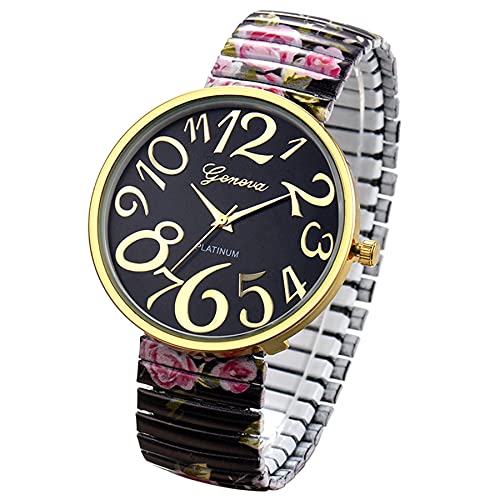 Avaner Modische Armbanduhr, einfach, leicht zu lesen, großes Ziffernblatt, praktisch, elastisches Armband, schwarzes Zifferblatt, schwarzes Armband, Schwarz , Armband von Avaner