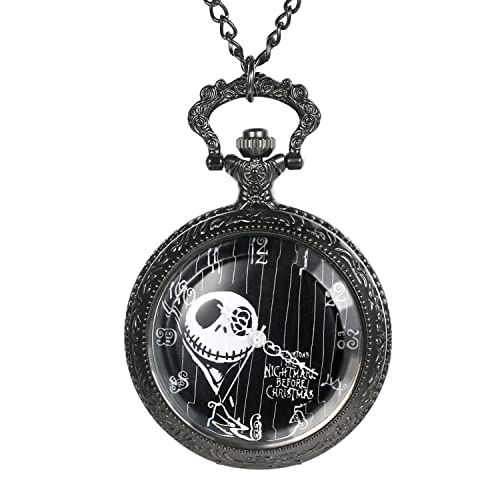 Avaner Paar Taschenuhr mit Schädel Design Analog Quarzwerk Steampunk Uhr mit arabischen Ziffern Kette für Herren Damen Valentinstag Halloween Weihnachten von Avaner