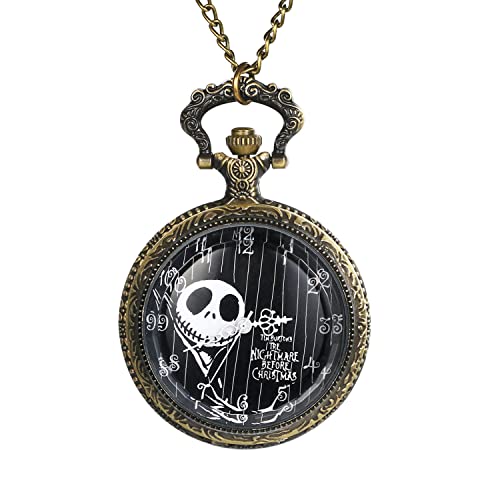 Avaner Paar Taschenuhr mit Schädel Design Analog Quarzwerk Steampunk Uhr mit arabischen Ziffern Kette für Herren Damen Valentinstag Halloween Weihnachten von Avaner