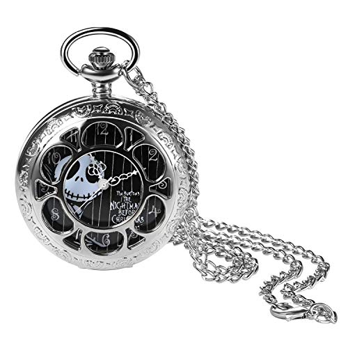 Avaner Paar Taschenuhr mit Schädel Design Analog Quarzwerk Steampunk Uhr mit arabischen Ziffern Kette für Herren Damen Valentinstag Halloween Weihnachten von Avaner