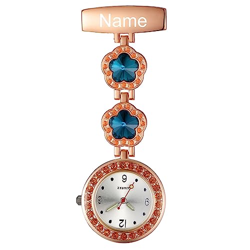 Avaner Pflegeruhr Krankenschwesteruhr Blumen Design FOB Analog Quarzwerk pulsuhr Ansteckuhr Unisex Silver schwesternuhren mit Pin/Clip set ausziehbar Arzt Doktor Medical Taschenuhr von Avaner