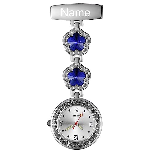 Avaner Pflegeruhr Krankenschwesteruhr Blumen Design FOB Analog Quarzwerk pulsuhr Ansteckuhr Unisex Silver schwesternuhren mit Pin/Clip Set ausziehbar Arzt Doktor Medical Taschenuhr von Avaner