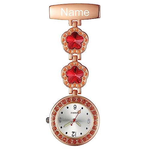 Avaner Pflegeruhr Krankenschwesteruhr Blumen Design FOB Analog Quarzwerk pulsuhr Ansteckuhr Unisex Silver schwesternuhren mit Pin/Clip Set ausziehbar Arzt Doktor Medical Taschenuhr von Avaner