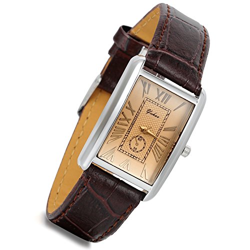 Avaner Quadratische Armbanduhr mit Lederarmband Vintage Leder Herrenuhren Damenuhren Römische Ziffern Analog Quarz Armbanduhr Klassisch Retro Paaruhren für Männer Frauen von Avaner