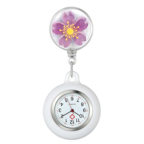 Avaner Retractable Nurse Watch Flower Pattern Fob Watch Krankenschwesteruhr mit Silikon Hülle, Schwesternuhren mit Clip von Avaner