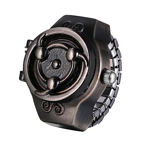 Avaner Ringuhr Fingeruhr Einfach Rund Fingerring Uhr Analog Quarz Elastisch Ring Uhr Halloween Ringuhr für Herren Damen von Avaner