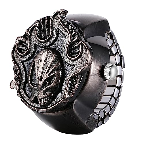 Avaner Ringuhr Fingeruhr Einfach Rund Fingerring Uhr Analog Quarz Elastisch Ring Uhr Halloween Ringuhr für Herren Damen von Avaner