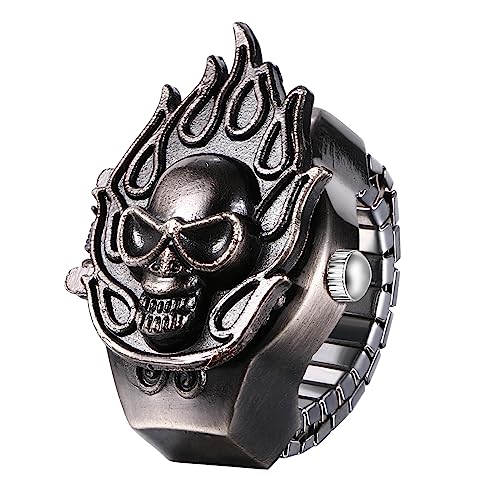 Avaner Ringuhr Fingeruhr Einfach Rund Fingerring Uhr Analog Quarz Elastisch Ring Uhr Halloween Ringuhr für Herren Damen von Avaner