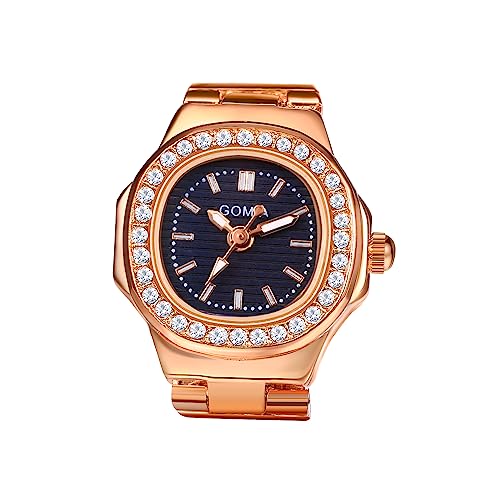 Avaner Ringuhr Fingeruhr mit Strasssteine Gehäuse Rundes Zifferblatt Einstellbare Größe Ring Uhr Finger Uhr als Geschenke für Herren Damen, Rosegold von Avaner