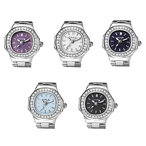 Avaner Ringuhr Fingeruhr mit Strasssteine Gehäuse Rundes Zifferblatt Einstellbare Größe Ring Uhr Finger Uhr als Geschenke für Herren Damen, Silber von Avaner