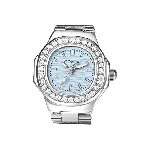 Avaner Ringuhr Fingeruhr mit Strasssteine Gehäuse Rundes Zifferblatt Einstellbare Größe Ring Uhr Finger Uhr als Geschenke für Herren Damen, Silber von Avaner