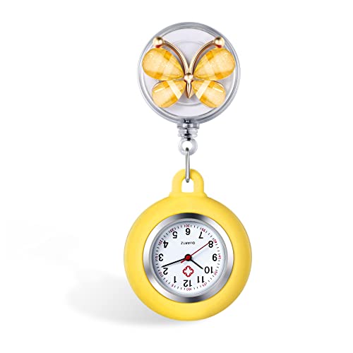 Avaner Schwesternuhr Schmetterling Analog Quarzwerk Krankenschwesteruhr aus Silikon Pflegeruhr Ansteckuhr FOB mit Clip Taschenuhr für Arzt Doktor Krankenschwester Damen Herren von Avaner