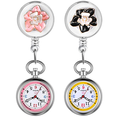 Avaner Schwesternuhren mit Clip Pulsuhr Krankenschwester Uhr Modische Dreidimensionale Blütenblatt Perle Dekoration Dehnbare Arbeitsuhr Taschenuhr für Krankenschwestern Ärzte von Avaner