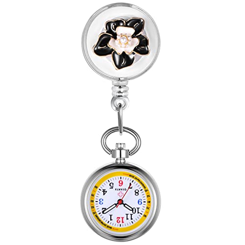 Avaner Schwesternuhren mit Clip Pulsuhr Krankenschwester Uhr Modische Dreidimensionale Blütenblatt Perle Dekoration Dehnbare Arbeitsuhr Taschenuhr für Krankenschwestern Ärzte von Avaner