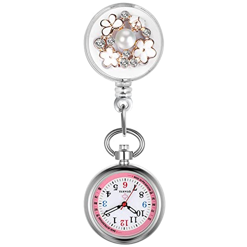 Avaner Schwesternuhren mit Clip Pulsuhr Krankenschwester Uhr Modische Dreidimensionale Blütenblatt Perle Dekoration Dehnbare Arbeitsuhr Taschenuhr für Krankenschwestern Ärzte von Avaner