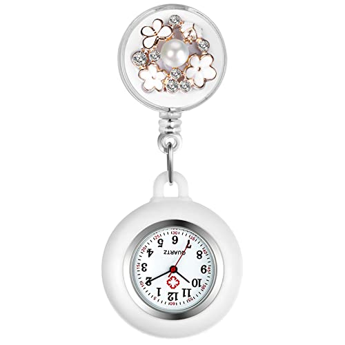 Avaner Schwesternuhren mit Clip Pulsuhr Krankenschwester Uhr Modische Dreidimensionale Blütenblatt Perle Dekoration Dehnbare Arbeitsuhr Taschenuhr für Krankenschwestern Ärzte von Avaner