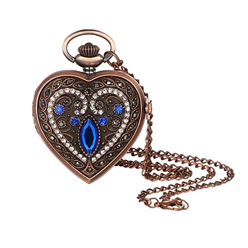 Avaner Taschenuhr Herz Form Design Uhr Damen Analog Quarzwerk Uhr Hohl Flügel Medaillon mit arabische Ziffern Silber für Damen Frauen als Muttertag Weihnachten Geschenk von Avaner