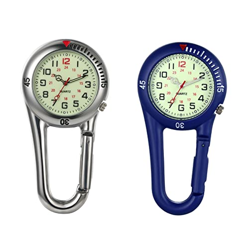 Avaner Taschenuhr mit Karabiner Digital Karabineruhr mit leuchtendes Zifferblatt, leuchtende Zeiger, Mattes Gehäuse Unisex FOB Analog Quarzwerk Rucksackschnalle Uhr für Klettern Sport von Avaner