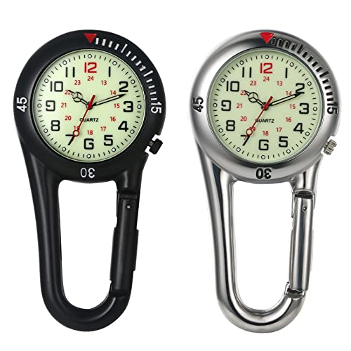 Avaner Taschenuhr mit Karabiner Digital Karabineruhr mit leuchtendes Zifferblatt, leuchtende Zeiger, Mattes Gehäuse Unisex FOB Analog Quarzwerk Rucksackschnalle Uhr für Klettern Sport von Avaner